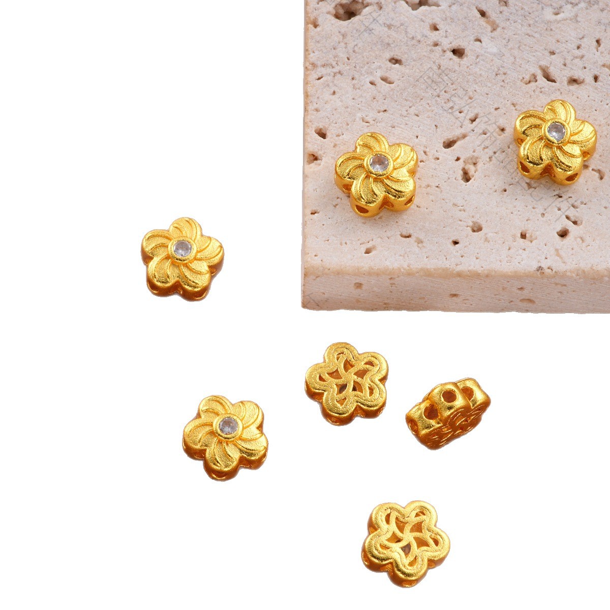 Ancient-style Vietnamese sand gold color retention inlaid zirconium flower bead pendant, bracelet, necklace clasp, DIY jewelry accessories Item Picture