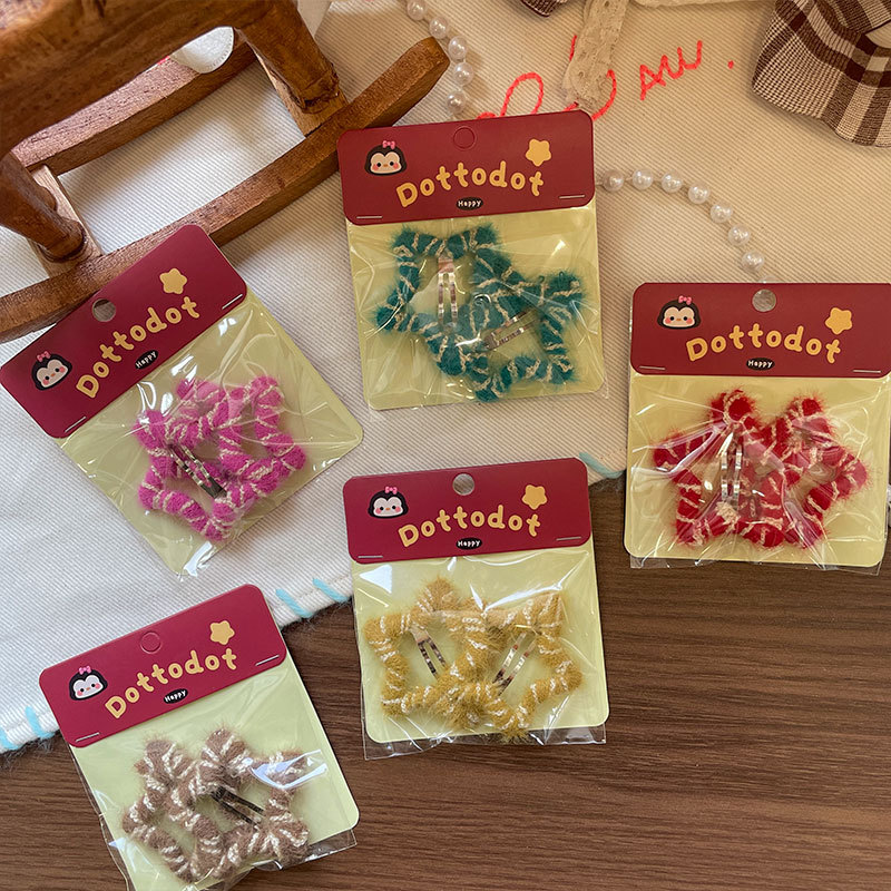 New Korean-style five-pointed star hair clip, handcrafted children's pair, side hair break-off clip, sweet bun hair decoration for girls Specification image