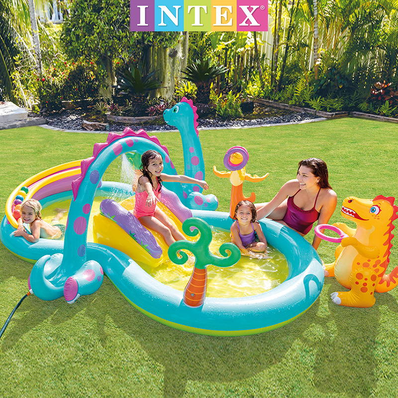 INTEX Rainbow Flamingo Swimming Pool, Family Fountain with Slide, Cartoon Water Play Pool, Inflatable Ball Pool details Picture