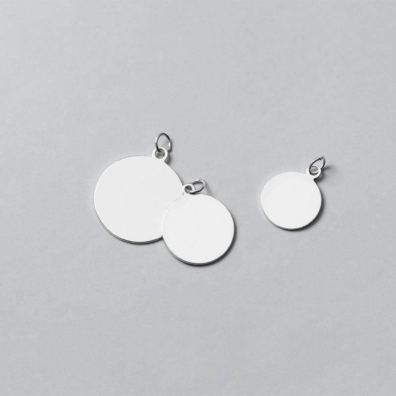 S925银简约几何形光面圆牌手链吊坠挂件 手工DIY饰品配件S0881细节图
