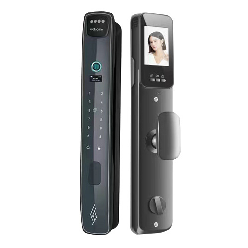 Black smart door lock, 3D facial recognition, large visual screen, digital keyboard, fingerprint recognition Item Picture