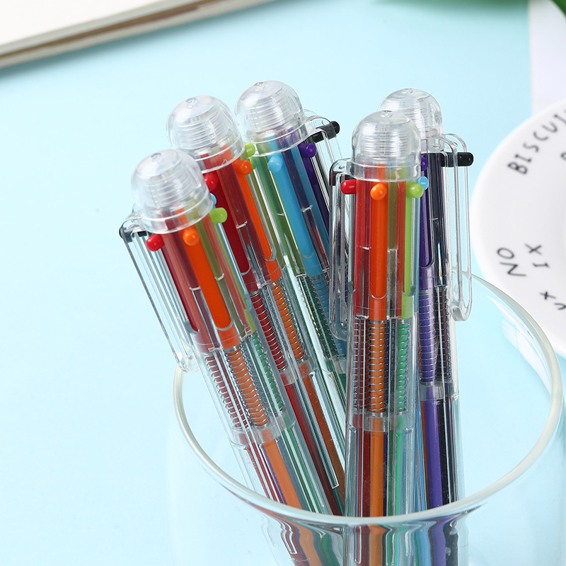Six-color ballpoint pen, six-color in-stock advertising pen, plastic press pen details Picture