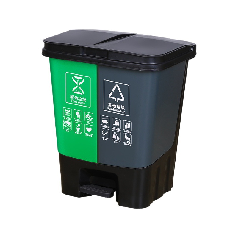 Two-in-one garbage classification trash can, large-capacity commercial with lid, large dry-wet separation, kitchen and household foot pedal type Item Picture