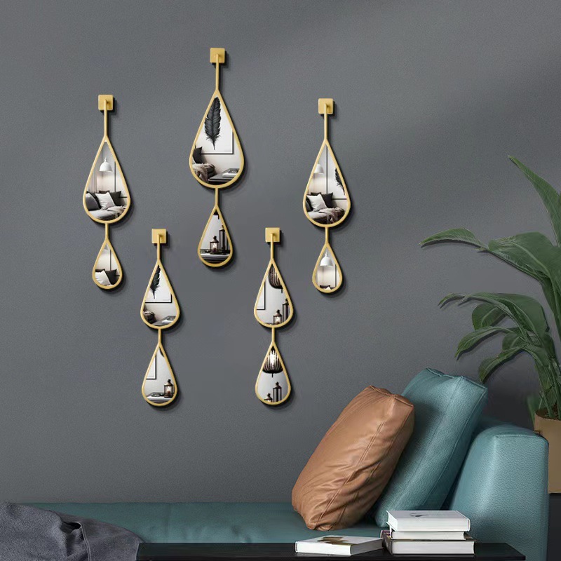 创意水滴镜5个装现代玄关装饰镜客厅挂镜餐厅墙面背景挂饰亚马逊