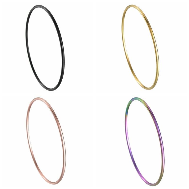Amazon's new minimalist European and American accessories for women: 2mm linear closed titanium steel fine bracelet with a 60mm ring opening Item Picture