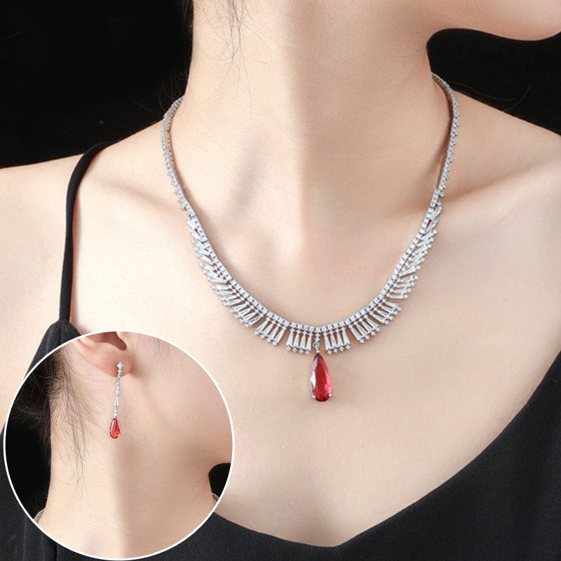 Cross-border simple, exquisite and niche zircon water drop necklace and earring set for women, diamond-encrusted and gold-plated jewelry set wholesale details Picture