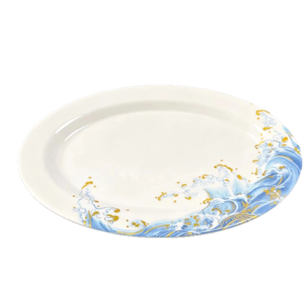 Melamine tableware, Golden Wave plastic plates, imitation porcelain plates, oval plates, commercial plates, specially designed for restaurants and hotels Item Picture
