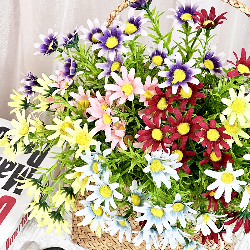 新品仿真5叉15头野菊 餐桌装饰婚庆影楼干花客厅摆件桌面装饰假花细节图