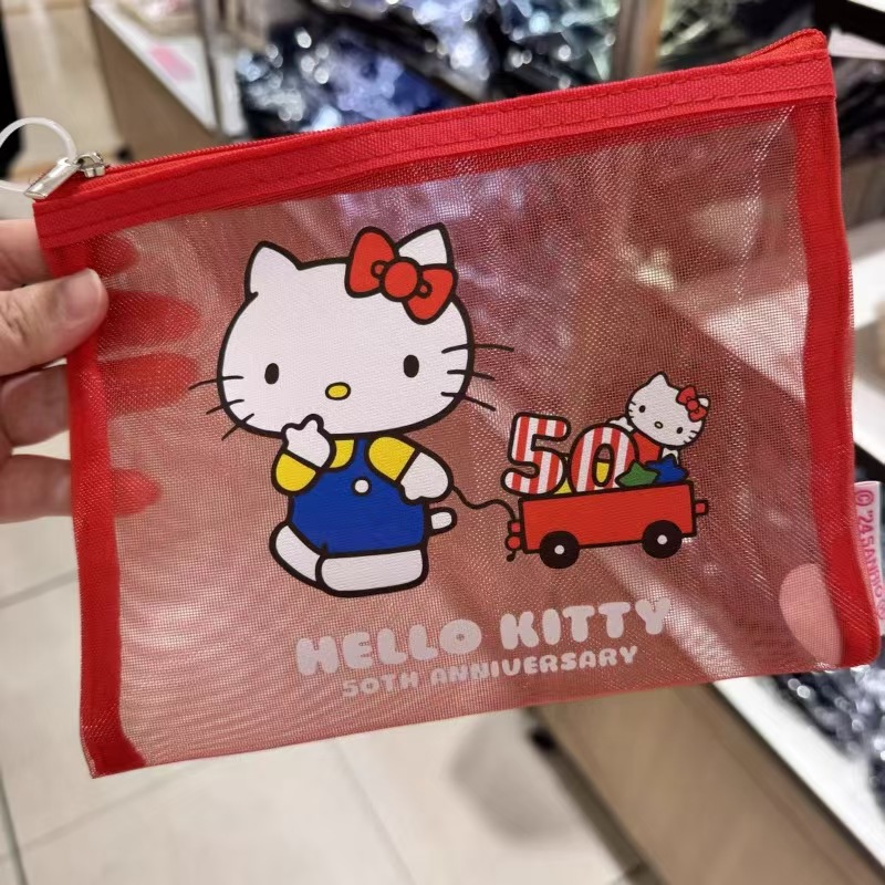 日本Hellokitty限定网纱包可爱卡通化妆包透明文具收纳袋