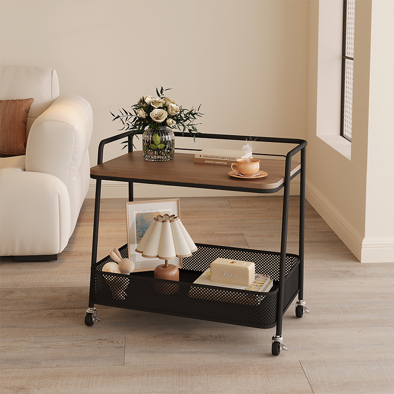 A small trolley beside the sofa, a movable storage rack, a living room coffee table, a snack storage area, a small apartment coffee table, a dining cart, and a corner table Specification image