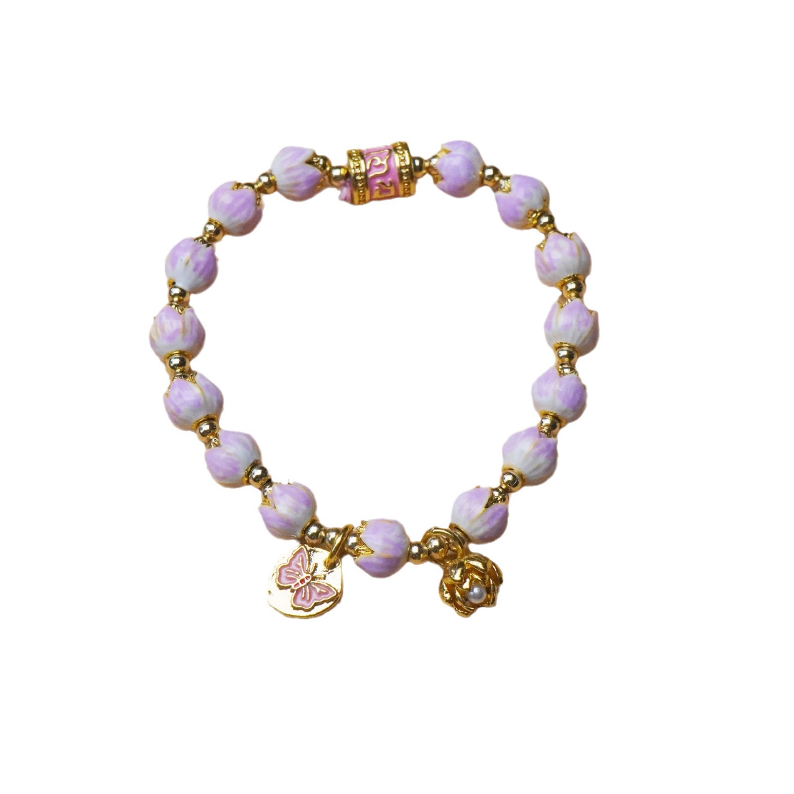 New Chinese-style lily of the valley, cloisonne, pink butterfly pendant, women's light luxury and high-end bracelet, beaded accessory Item Picture