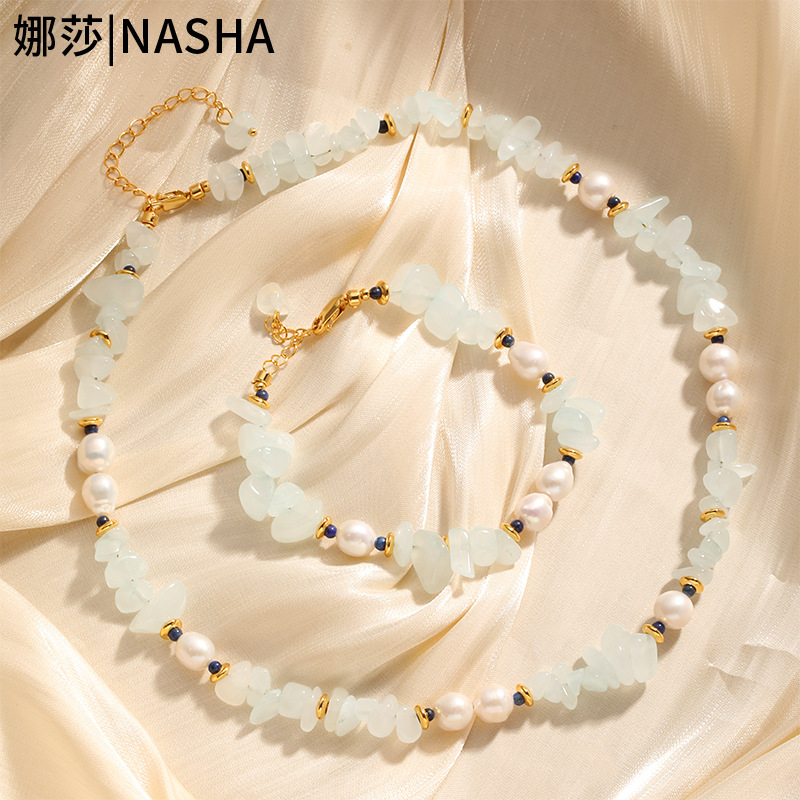 Nasha European and American style, trendy and cool, irregular natural stone beaded bracelet necklace, suitable for both men and women, ethnic style jewelry