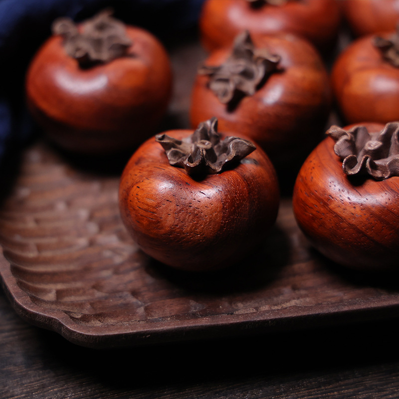 花梨木精雕刻事事如意柿子手把件文玩汽车茶桌客厅摆件送礼装饰品白底实物图