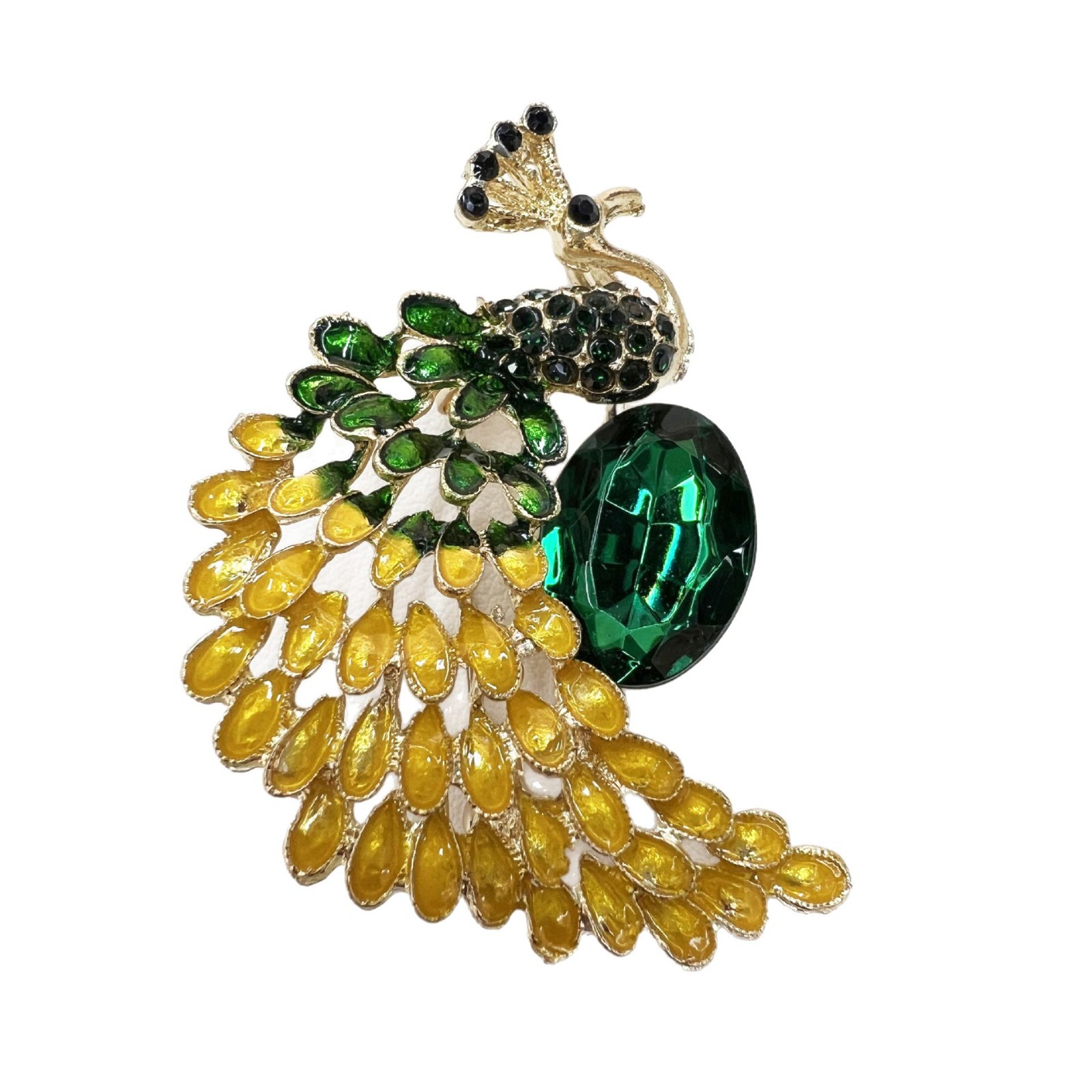 跨境重工镶钻复古动物孔雀胸针女士高档创意合金胸花服装装饰别针白底实物图