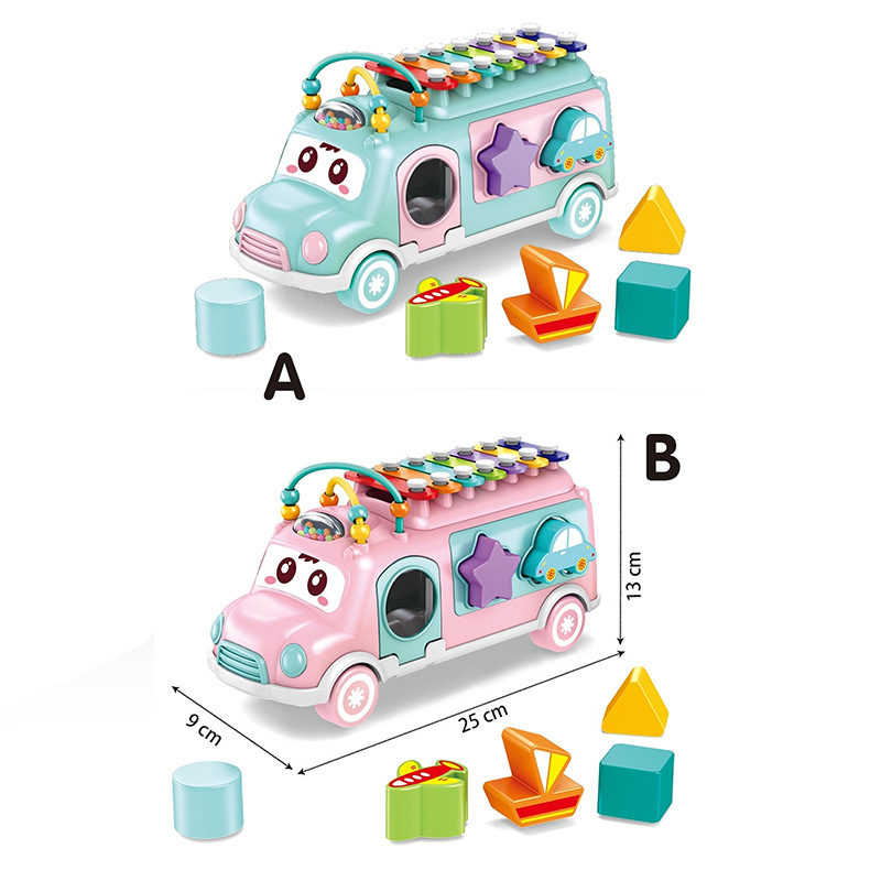 Foreign trade infant and toddler percussion instrument toys, baby bus percussion instrument, multi-functional building blocks, matching beaded string percussion instrument details Picture