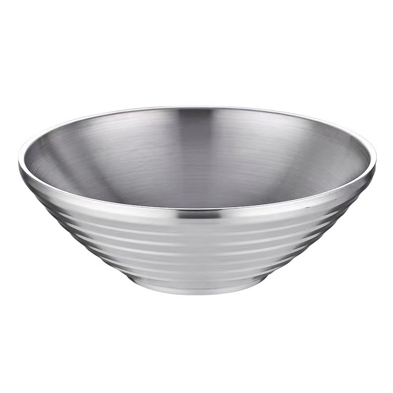 304烩面碗不锈钢泡面碗双层保温拉冷面碗拌饭碗麻辣烫汤碗大碗公白底实物图