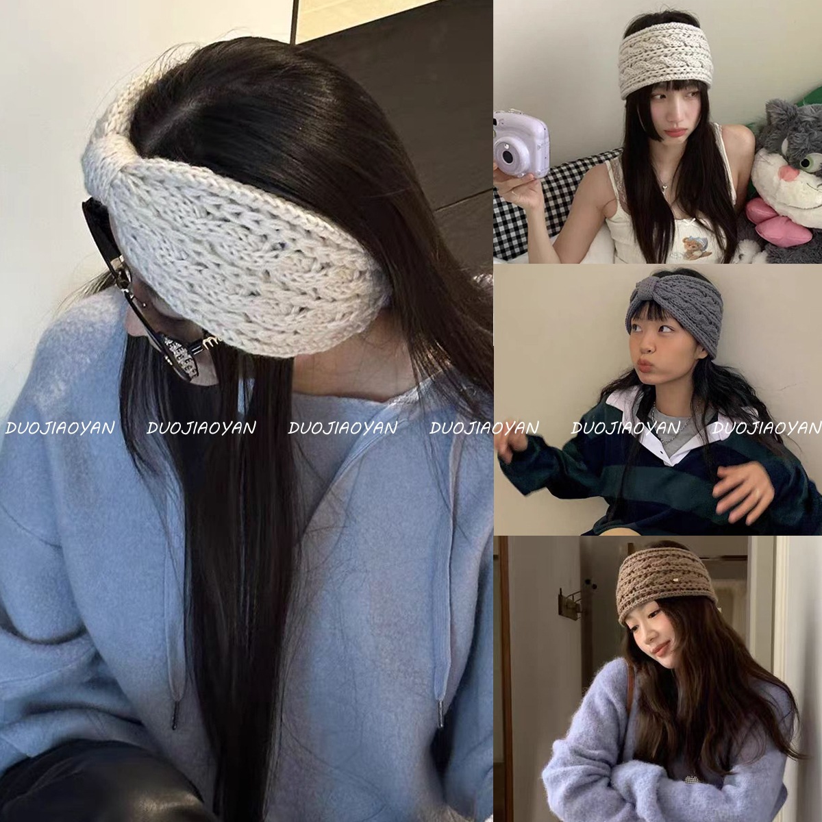 A new wide-edge knitted woolen headband with an empty crochet braided twist and hair accessory from Instagram, a popular autumn and winter trend for women details Picture