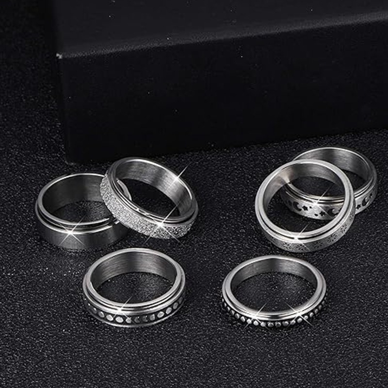 Star and moon rotatable titanium steel ring, stainless steel couple ring, Amazon wholesale jewelry Specification image