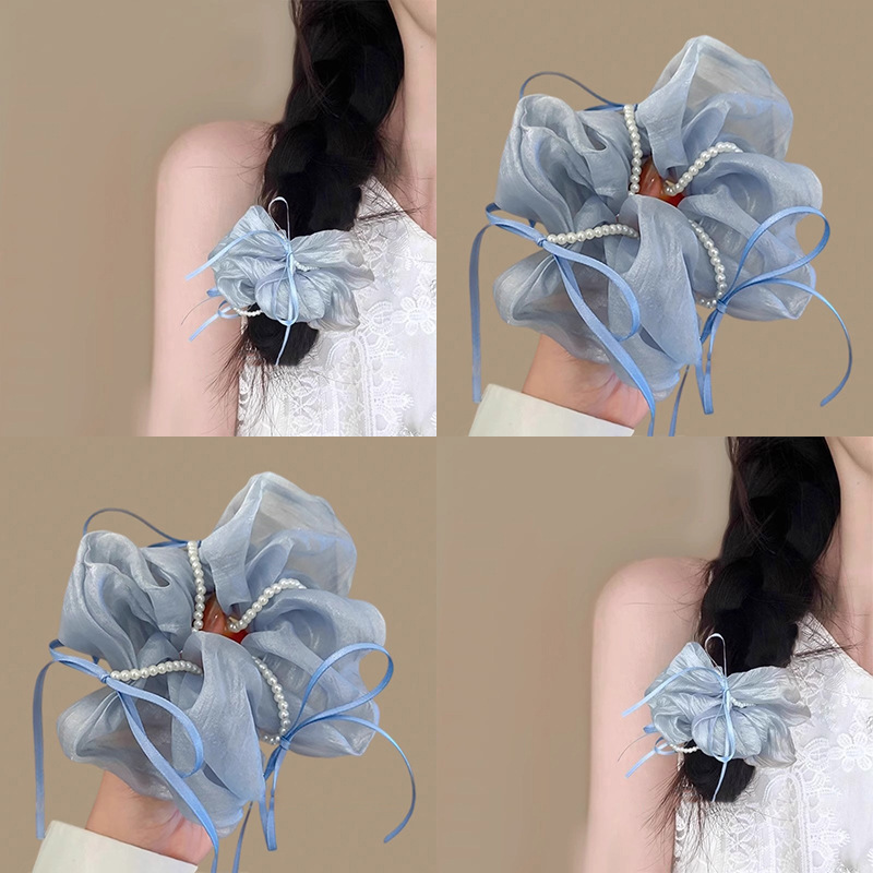 Elegant mesh bow hair tie for women, versatile and stylish bun hair accessory, sweet and high-end hair flower Specification image