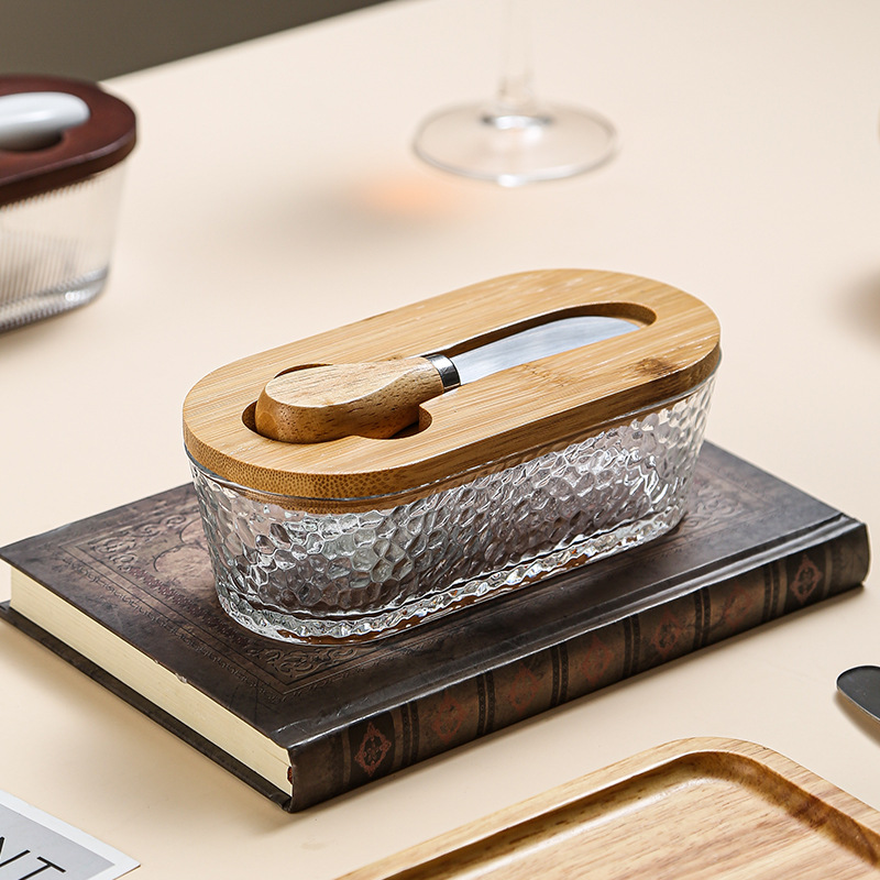 Western-style glass-sealed butter box with lid, spatula, rectangular household cheese preservation jar, household cheese box wholesale details Picture