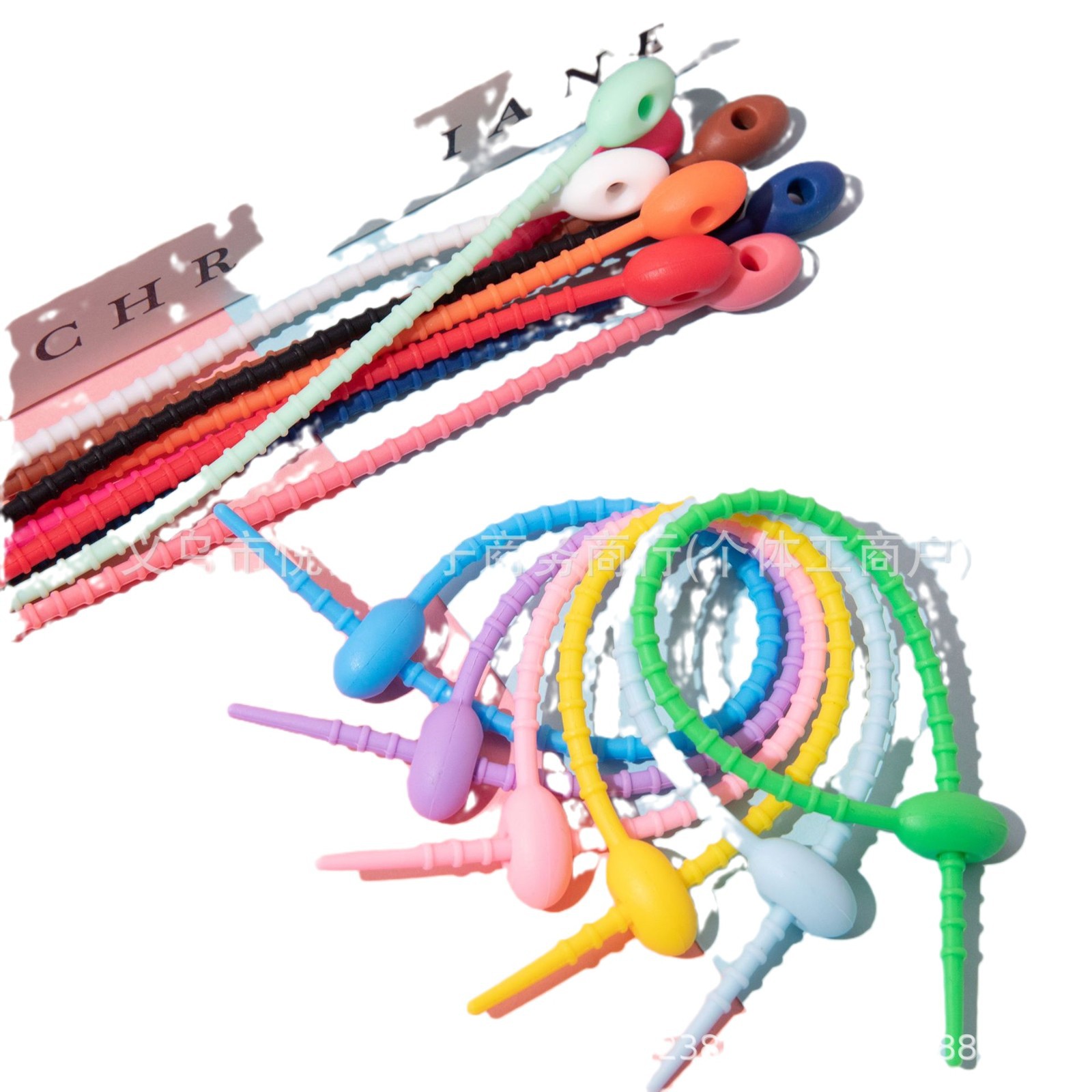 彩色硅胶扎带钥匙链DIY服装包包饰品钥匙扣挂绳数据线收纳绕线器白底实物图