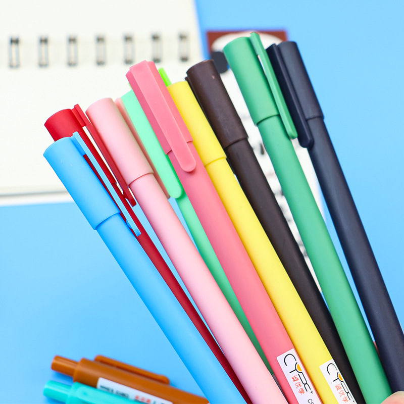 Simple Morandi color pen barrel gel pen, multi-color matte texture, push-pull cap, 0.5mm black gel pen details Picture