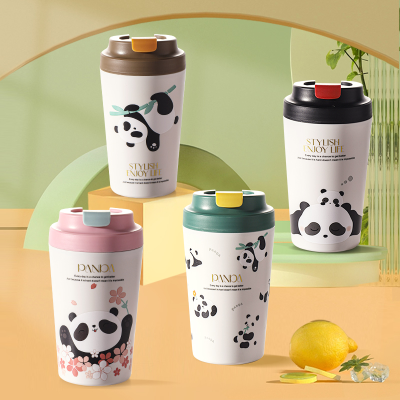 True ceramic inner liner coffee cup, water cup, pure ceramic children's insulated cup, cute panda large-capacity travel cup