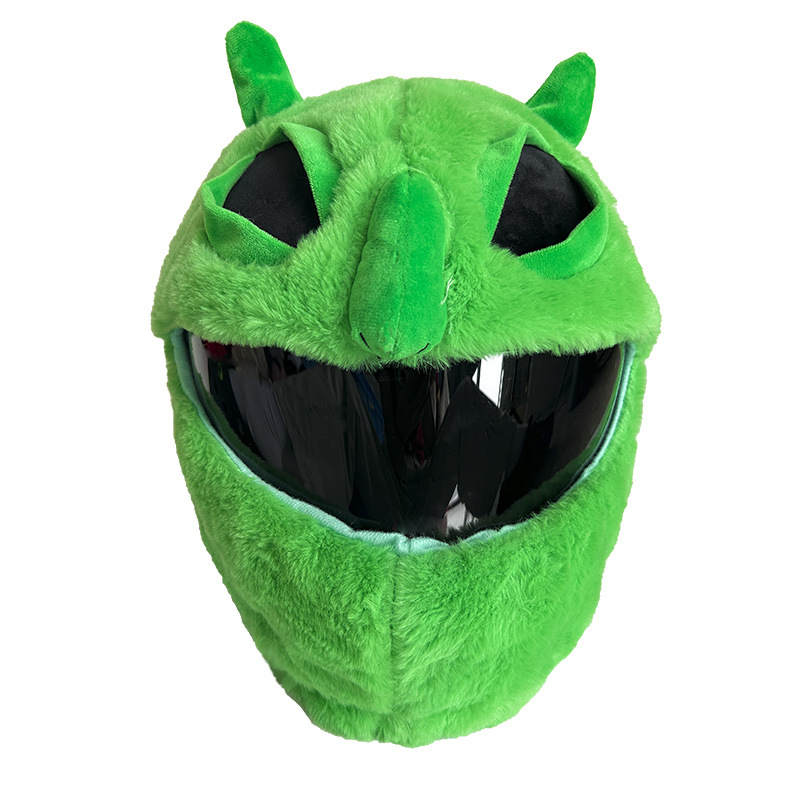 Motorcycle helmet decorative cover, rabbit fur cute green monster cartoon riding mask, motorcycle cover rabbit fur warm mask Item Picture