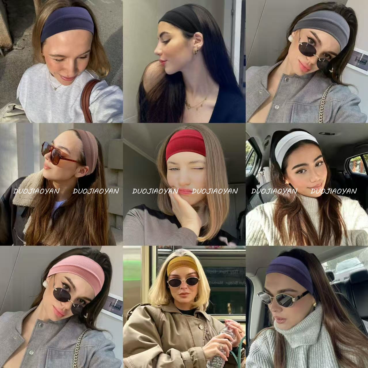 European and American solid-color simple sports hair band with elastic edges, suitable for both men and women, fitness versatile knitted hair tie details Picture