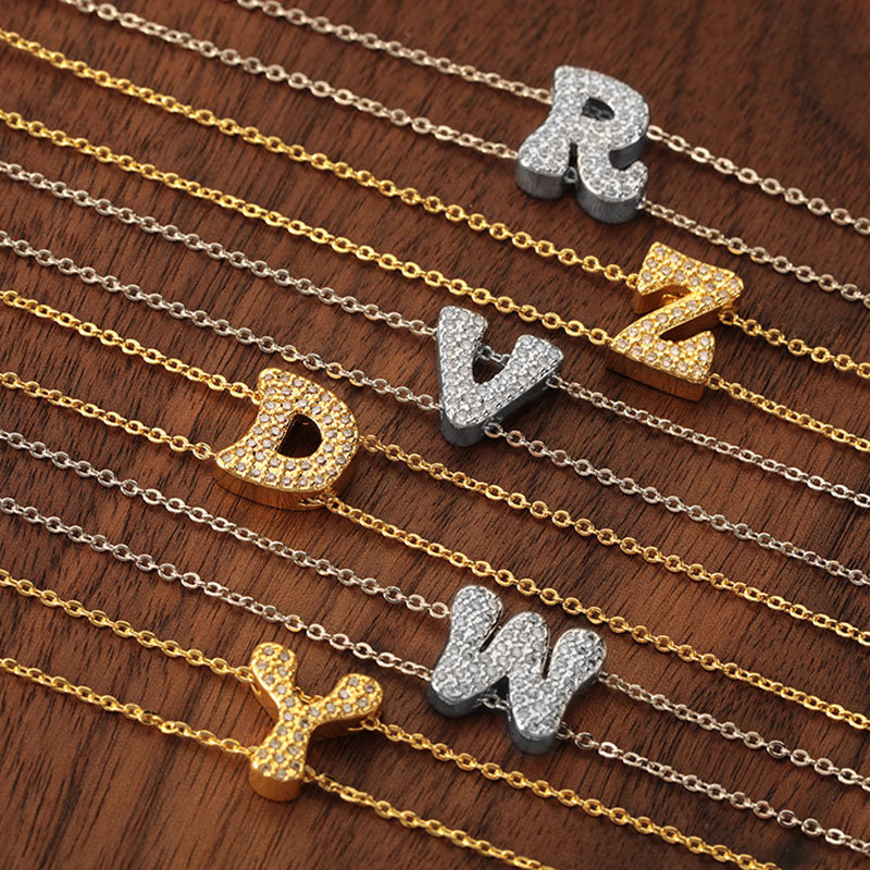 New best-selling cross-border copper-inlaid zirconium pendant with 26 English letters, DIY wholesale, factory direct sales