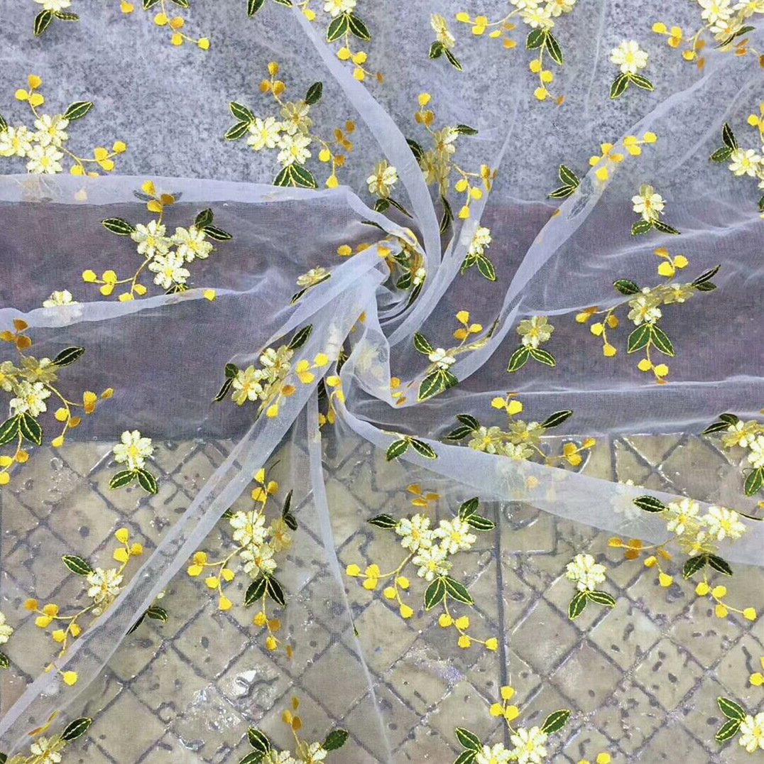 New mesh embroidery fabric, lace small floral embroidery fabric, spring and summer fresh and clean girls' dress fabric details Picture