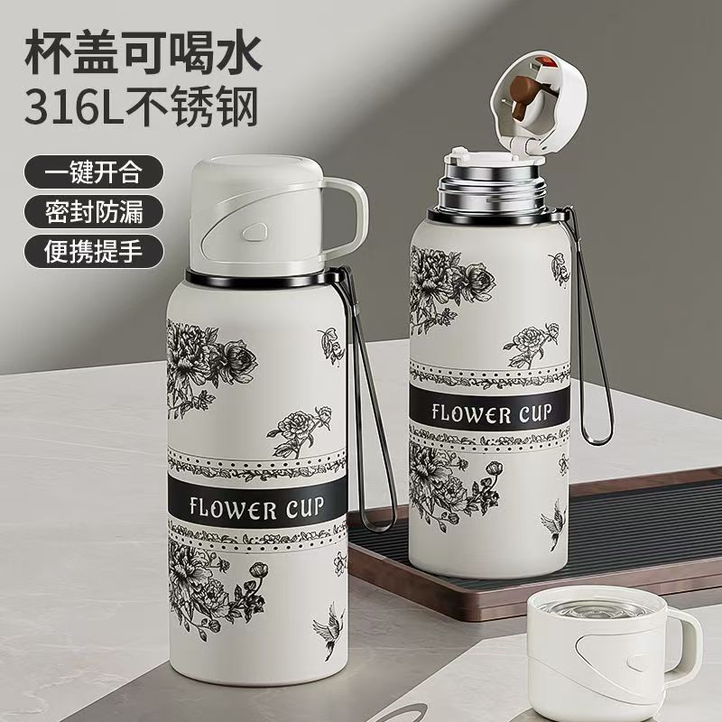 大容量不锈钢栀子花保温杯女学生高颜值水杯泡茶杯子批发