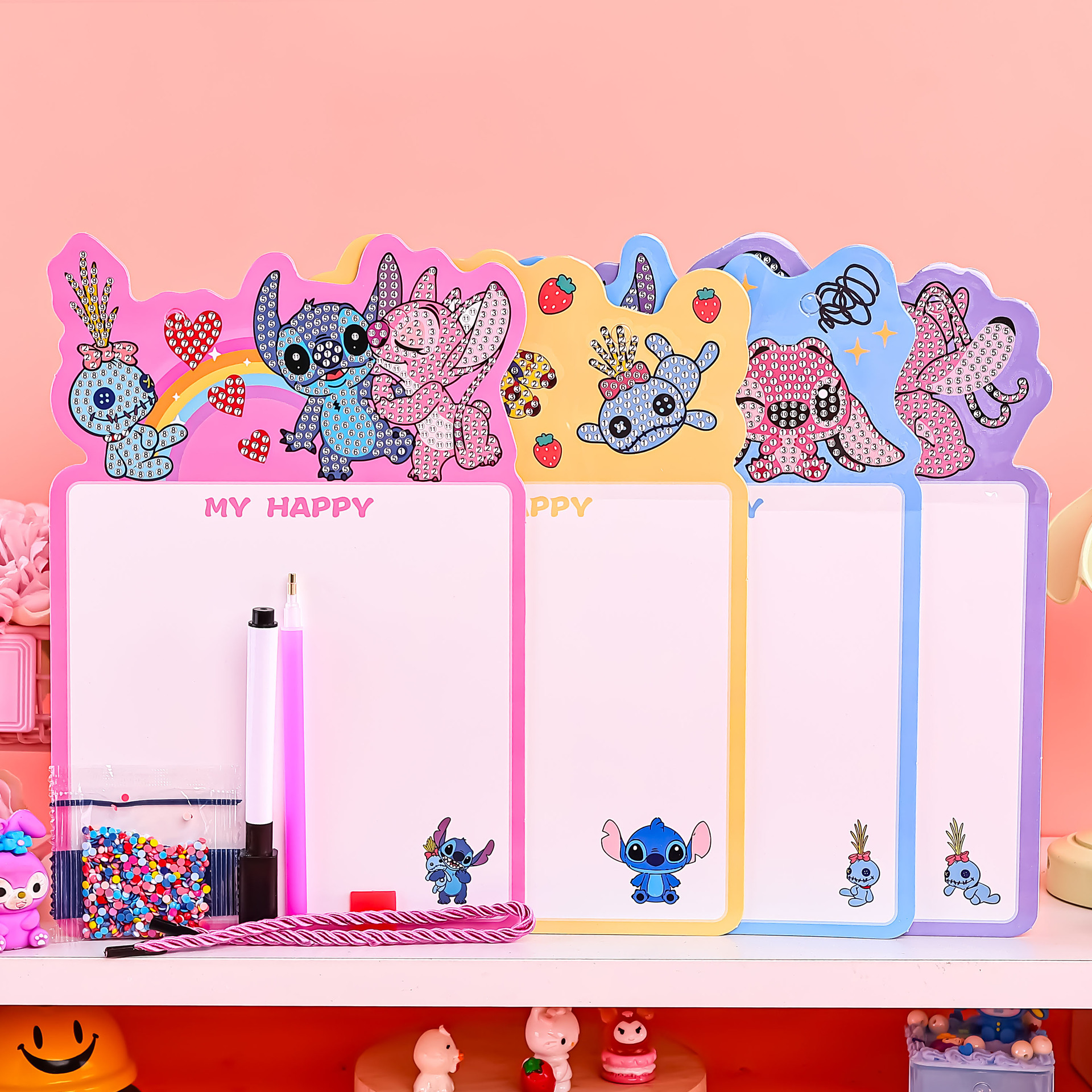 新款卡通双面可擦画板儿童DIY钻石画小白板幼儿园早教留言写字板