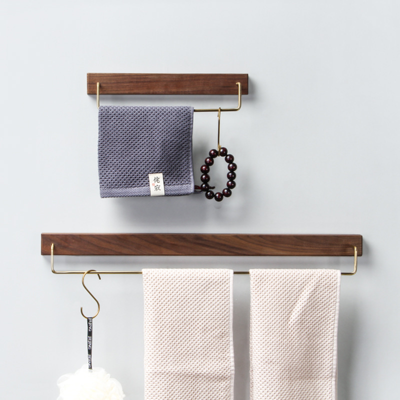 Wooden towel rack, kitchen non-drilling retractable hanging rack, towel storage rack details Picture