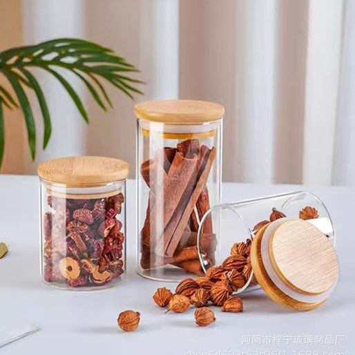 Cross-border seasoning bottle set combination set, high borosilicate glass bamboo lid with spoon seasoning jar set, storage jar, tea jar Application Scenario