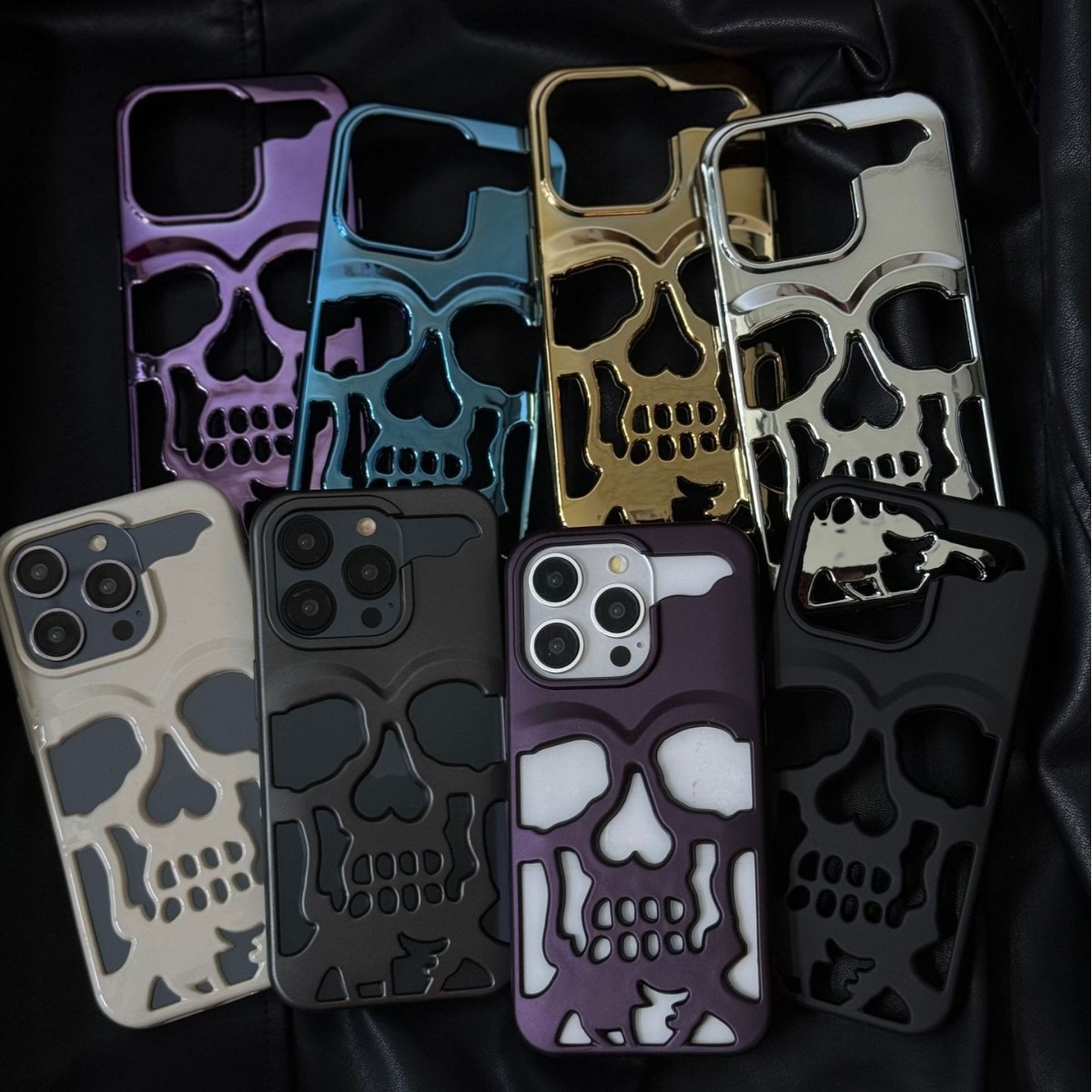 The electroplated skull phone case is suitable for iphone17promax, iPhone 16, personalized 15, foreign trade 14, and the protective case is hard details Picture