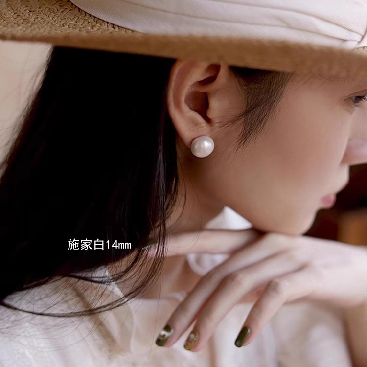 All-size 999 sterling silver high-gloss Shijia steamed bun pearl stud earrings, women's retro light luxury earrings, commuting fashion earrings details Picture