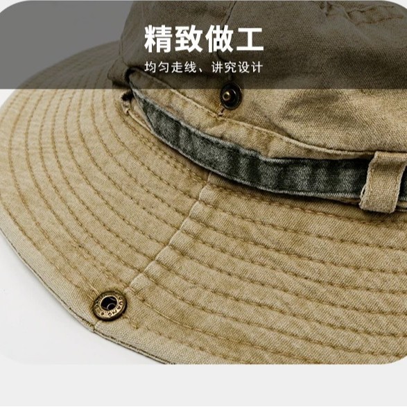 西部牛仔帽百搭出行遮阳防晒帽子大帽檐抽绳登山帽复古水洗渔夫帽细节图