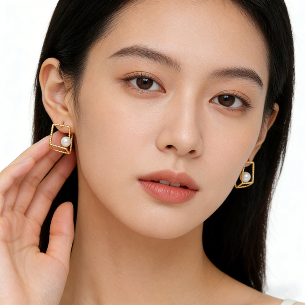 Hyacinth Korean minimalist style stud earrings, internet-famous, super fairy-like, versatile pearl earrings, fashionable and versatile geometric earrings details Picture