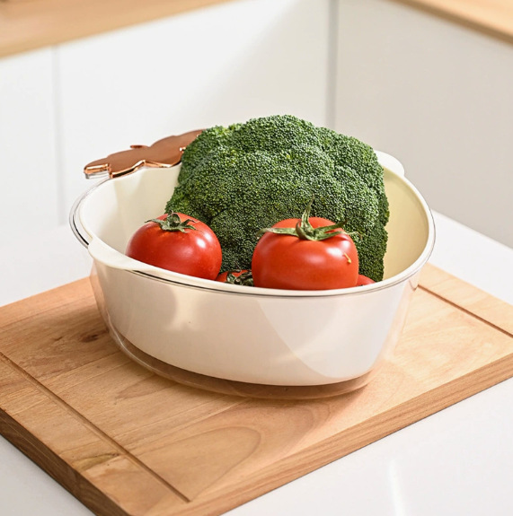 Double-layer radish, cute draining basket, fruit plate, vegetable washing basket, kitchen, home, living room, fruit basket, vegetable washing basket details Picture