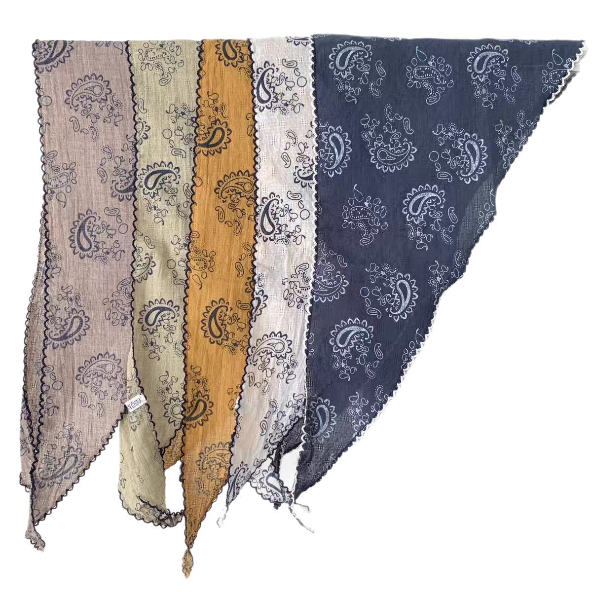 复古棉麻小碎花三角巾女春夏时尚文艺包头巾领巾气质系脖围巾配饰白底实物图