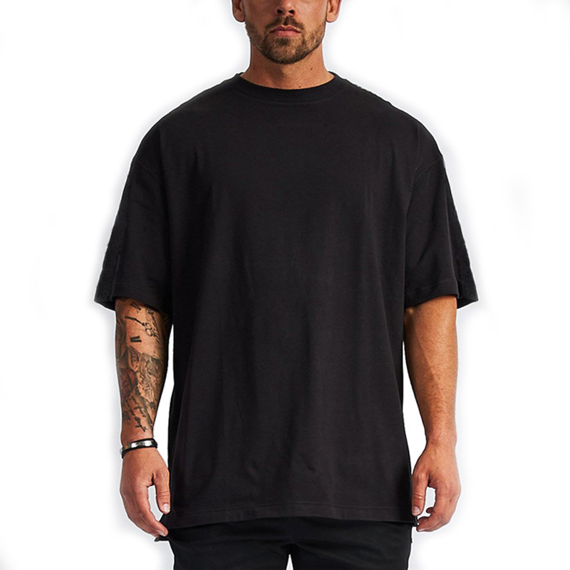 Summer blockbuster: All-cotton oversized men 's T-shirt: all-cotton loose plus-size solid color short-sleeved trendy men' s T-shirt Item Picture