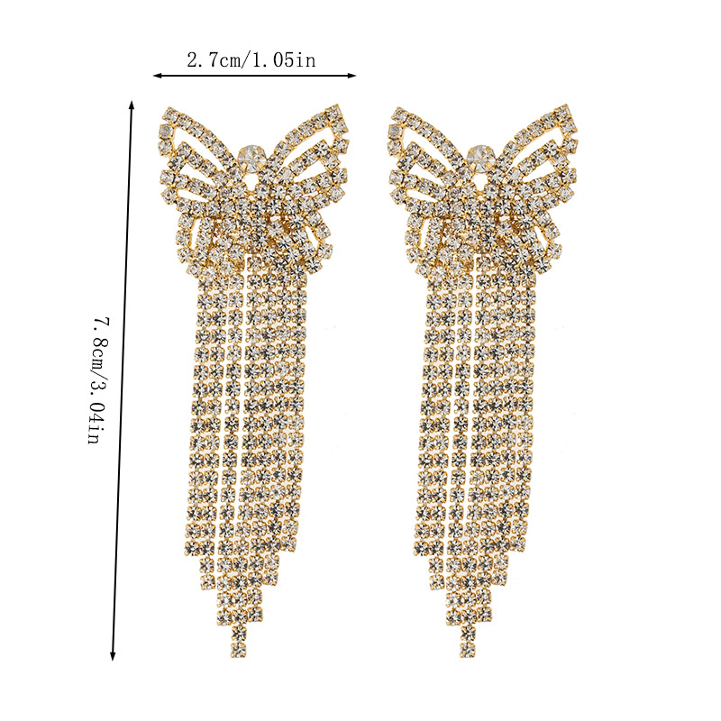 Amazon's best-selling full-diamond butterfly tassel earrings, cross-border European and American style exquisite wedding water diamond earrings for brides Specification image