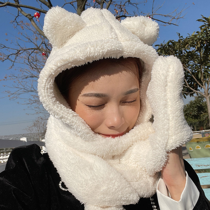 纯色雪纺丝巾/帽子三件套/手套冬季女/围巾女民族风/山羊绒围巾细节图