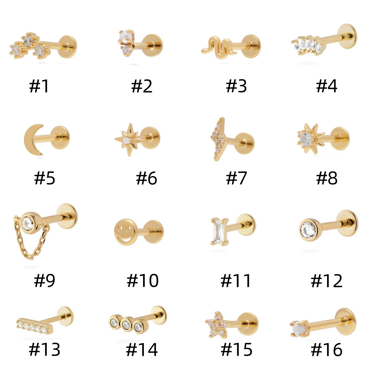 New cross-border ear stud 18G stainless steel flat head flat push piercing threaded cartilage earrings are selling well in Europe and America for women with auricles Item Picture