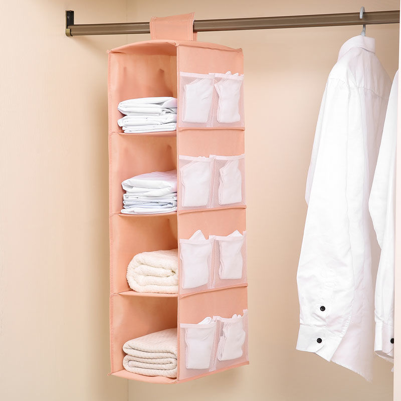 Wardrobe storage hanging bag, three-dimensional hanging multi-functional bag, clothing storage bag, fabric underwear organizing hanging bag Specification image