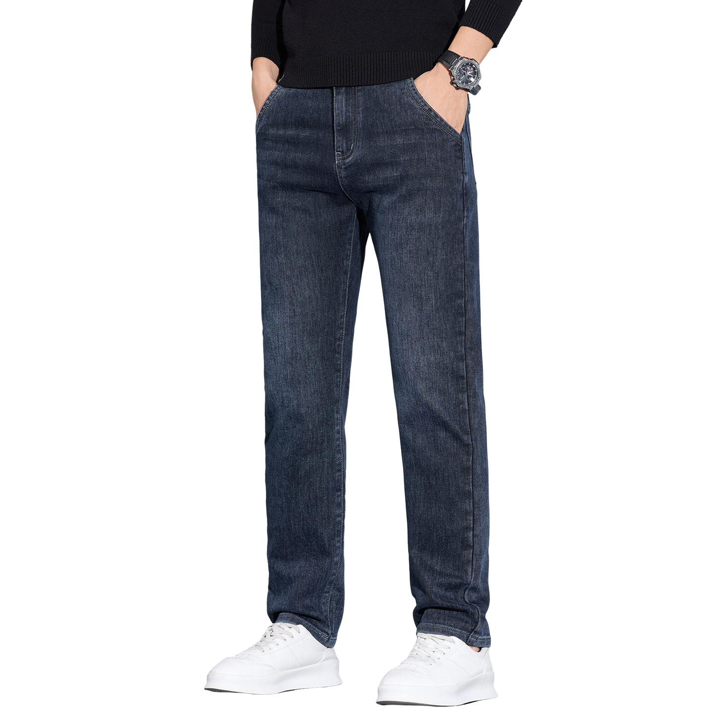 Haze blue straight-leg jeans for men's spring 2026 new style, fashionable, high-end, elastic and loose men's pants Item Picture