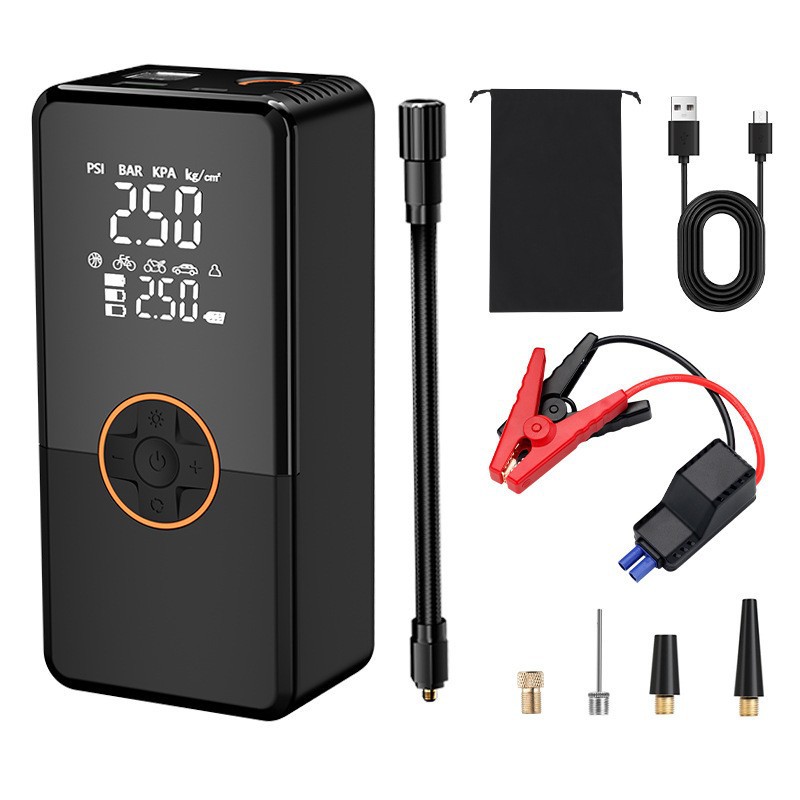 Car high-pressure air pump, solar portable power bank, car tire jump-starting wonder Item Picture