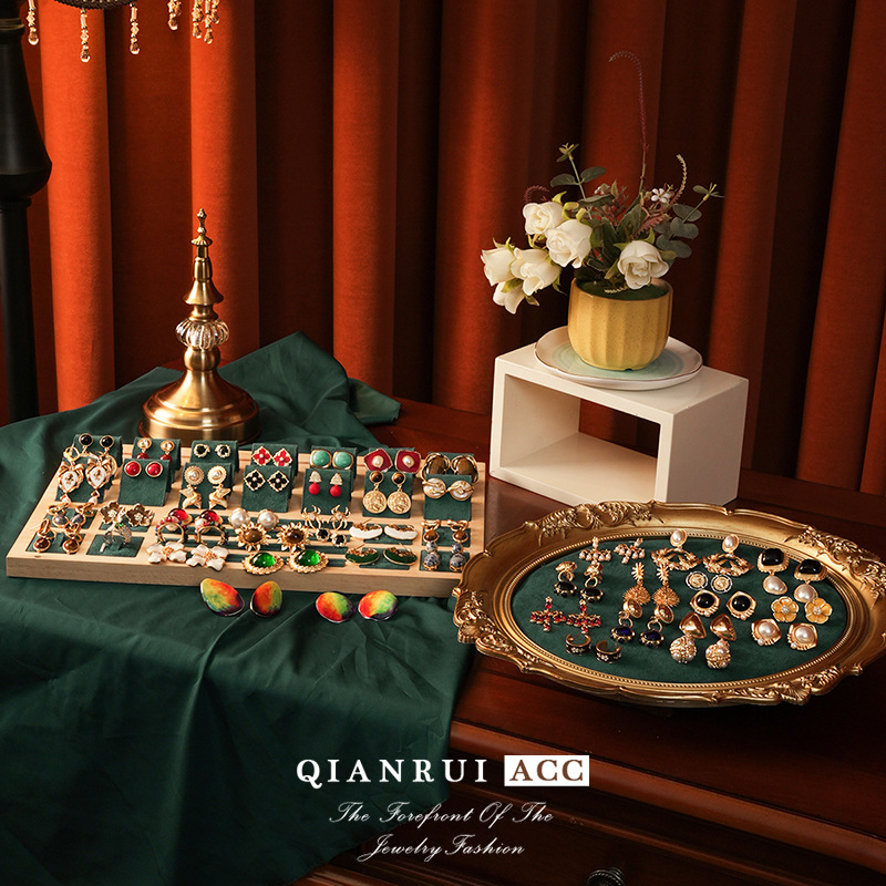 中古vintage复古耳环梵高油画系列滴油花朵珍珠流苏百搭耳饰批发