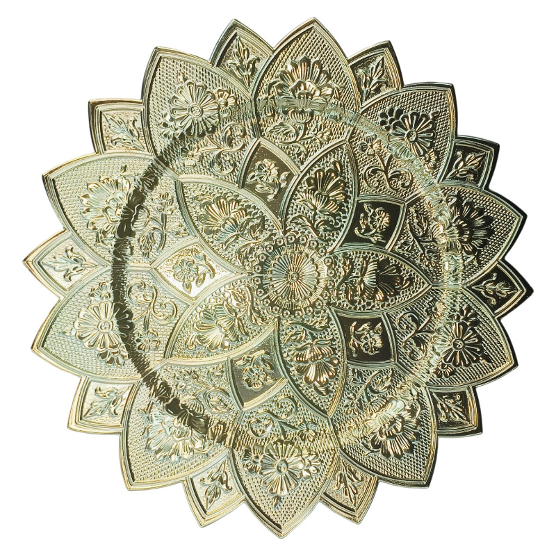 Cross-border processing and customization of melamine tableware by foreign trade factory, golden retro PP plastic plates, hotel and household pads